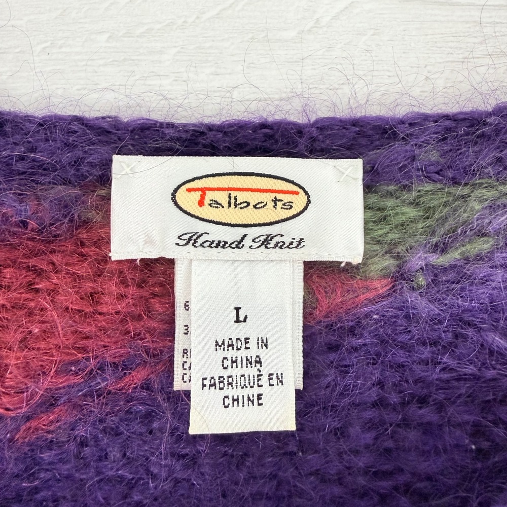 Vtg Talbots Cardigan Sweater Womens L Mohair Blend Hand Knit Argyle Grandmacore - Picture 10 of 16
